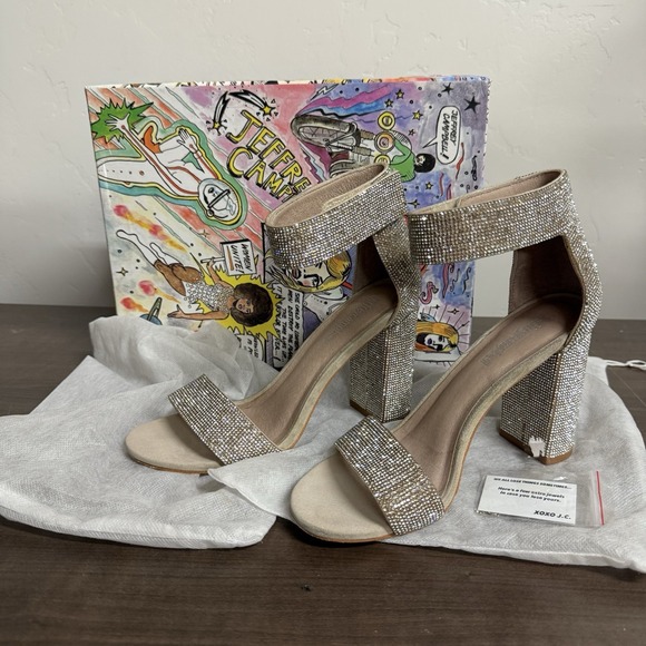 Jeffrey Campbell Lindsay Champagne Sandal Sparkle Heels Box Dust Bag Extra Stone - Picture 1 of 7
